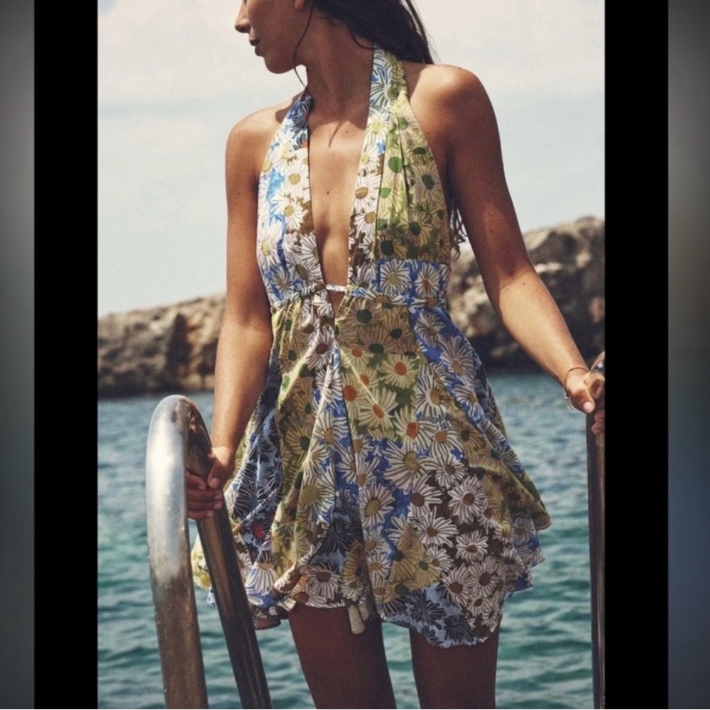 Zara Floral Backless Halter Dress